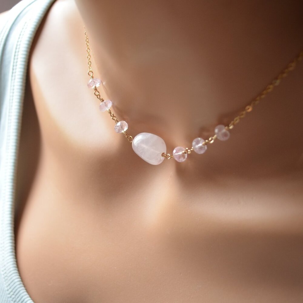 Rose Quartz and Morganite Choker Necklace